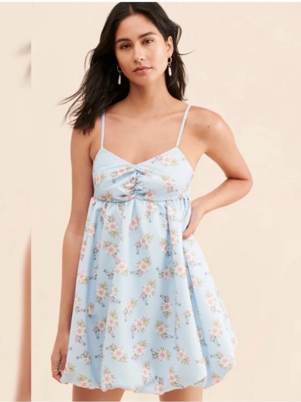 Free People A Bubble Mini Dress in light blue floral NWT